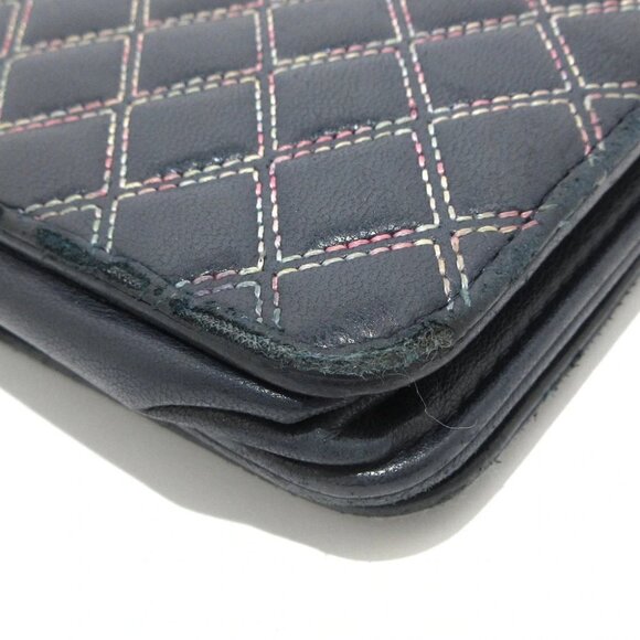 Auth CHANEL Matelasse/Double Stitch - Dark Navy Pink Lambskin Other Style Wallet - Picture 8 of 13